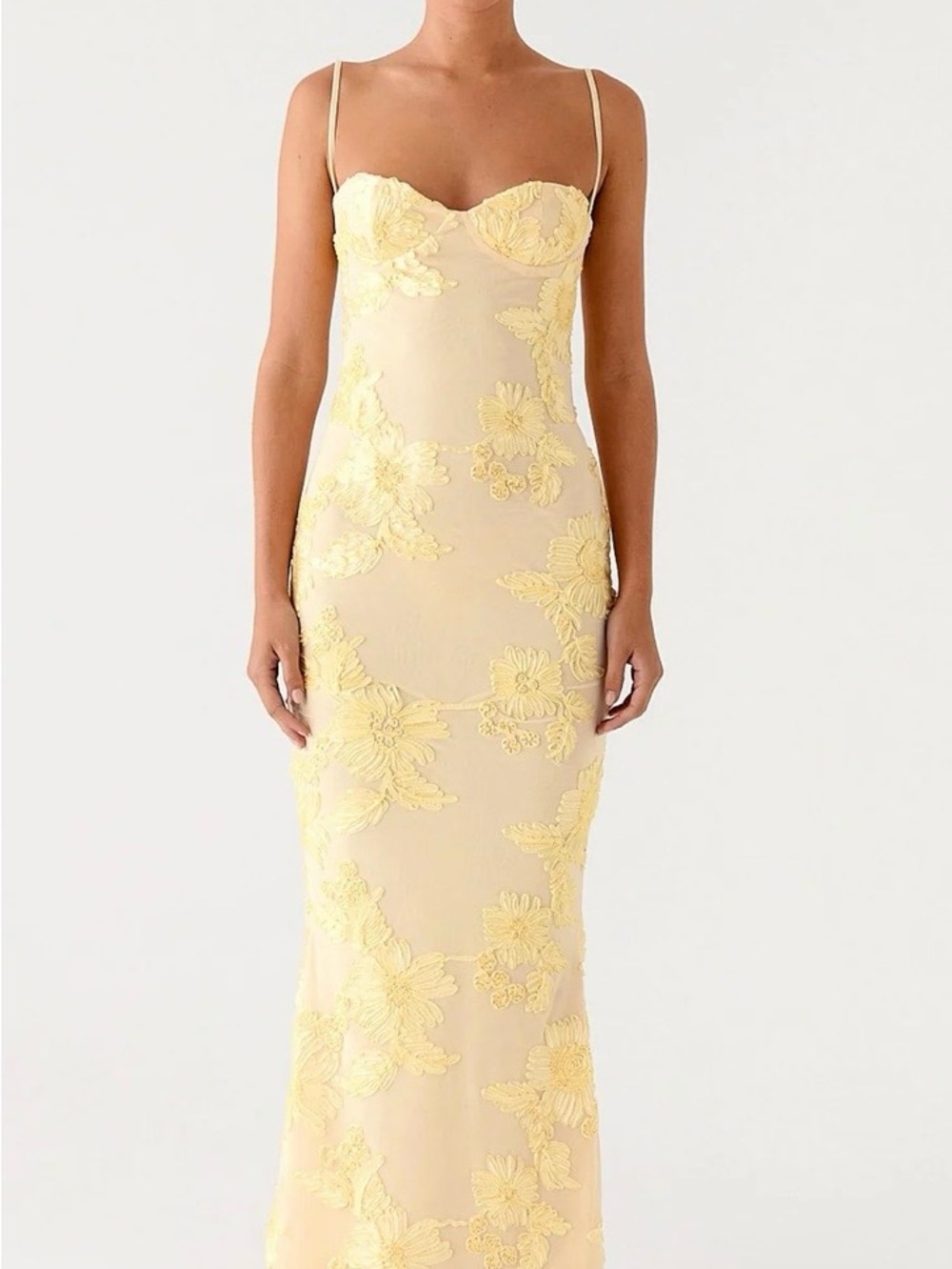 Peppermayo Pale Yellow Floral Lace Maxi Dress